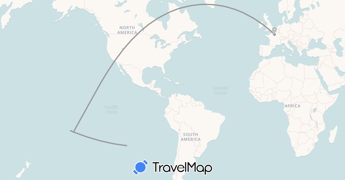TravelMap itinerary: driving, plane, boat in Chile, France, French Polynesia, United States (Europe, North America, Oceania, South America)